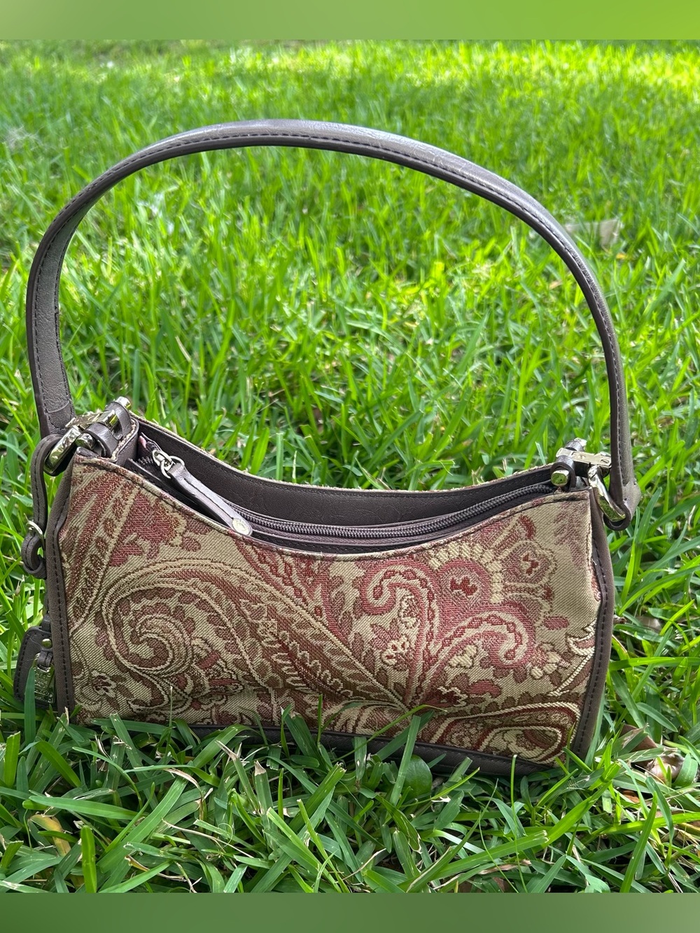 Vintage Liz Claiborne Paisley Tapestry Shoulder Bag in Brown and Beige